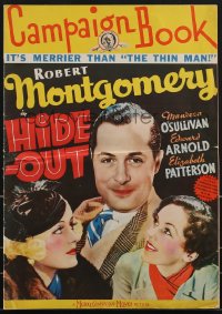 3f0303 HIDE-OUT pressbook 1934 gangster Robert Montgomery, Maureen O'Sullivan, Patterson, very rare!