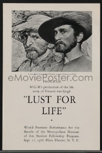 3f1212 LUST FOR LIFE world premiere program 1956 Kirk Douglas as artist Vincent Van Gogh, ultra rare!