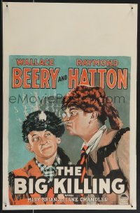 3f0216 BIG KILLING WC 1928 art of Wallace Beery in coonskin cap & Raymond Hatton in skunk hat, rare!