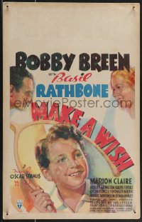 3f0240 MAKE A WISH WC 1937 art of Basil Rathbone & Claire, Bobby Breen with giant wishbone, rare!