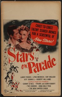 3f0261 STARS ON PARADE WC 1944 Larry Parks musical, coast-to-coast talent search, cool art!