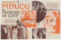 3f1229 FASHIONS IN LOVE herald 1929 Adolphe Menjou, Fay Compton, Miriam Seegar, ultra rare!