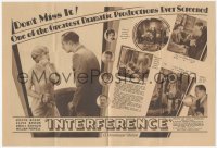 3f1234 INTERFERENCE herald 1928 Clive Brook, William Powell, Brent, 1st Paramount talkie, rare!