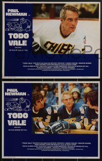 3f0857 SLAP SHOT 4 int'l Spanish language LCs 1977 George Roy Hill, hockey player Paul Newman!