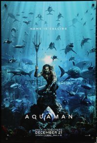 3g0684 AQUAMAN teaser DS 1sh 2018 DC, Jason Momoa in title role with great white sharks and more!