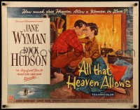 3g0527 ALL THAT HEAVEN ALLOWS style A 1/2sh 1955 romantic art of Rock Hudson kissing Jane Wyman!