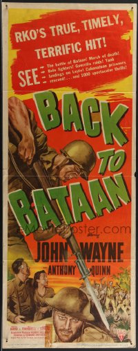 3g0595 BACK TO BATAAN insert 1945 John Wayne, Anthony Quinn & Fely Franquelli in WWII, ultra rare!