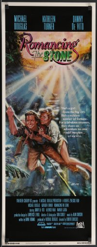 3g0645 ROMANCING THE STONE int'l insert 1984 Zemeckis, art of Michael Douglas & Kathleen Turner!