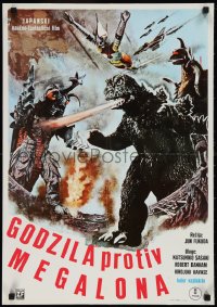 3g0104 GODZILLA VS. MEGALON Yugoslavian 19x27 1981 Gojira tai Megaro, Toho, Megalon, Gigan & more!