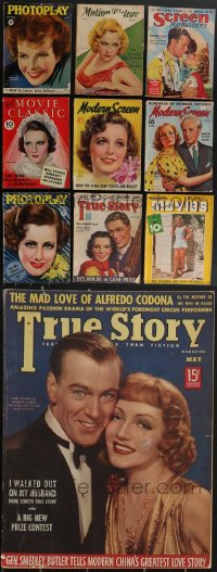 3h0301 LOT OF 10 1930S MOVIE MAGAZINES 1930s cool covers + filled with great images & articles!