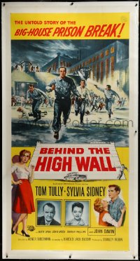 3j0403 BEHIND THE HIGH WALL linen 3sh 1956 Tom Tully, Sylvia Sidney, cool prison break art, rare!