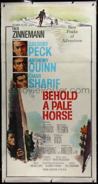 3j0405 BEHOLD A PALE HORSE linen 3sh 1964 Gregory Peck, Anthony Quinn, cool Howard Terpning artwork!