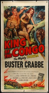 3j0416 KING OF THE CONGO linen 3sh 1952 Cravath art of Buster Crabbe as Mighty Thunda, ultra rare!