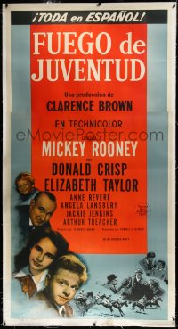 3j0425 NATIONAL VELVET linen Spanish/US 3sh 1944 Mickey Rooney & Liz Taylor horse racing classic!