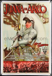 3j0718 JOAN OF ARC linen Argentinean 1948 great c/u of Ingrid Bergman in full armor with sword, rare!