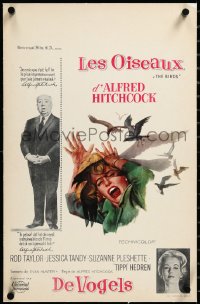 3j0536 BIRDS linen Belgian 1963 Alfred Hitchcock shown, Tippi Hedren, classic intense attack artwork!