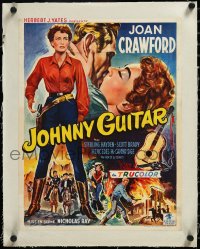 3j0545 JOHNNY GUITAR linen Belgian 1954 art of Joan Crawford reaching for gun, Nicholas Ray classic!