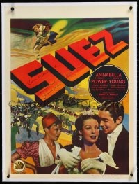 3j0555 SUEZ linen signed pre-war Belgian 1939 by Annabella, great image w/Tyrone Power & Young, rare!