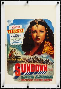 3j0556 SUNDOWN linen Belgian R1950s different art of super sexy Gene Tierney, World War II!