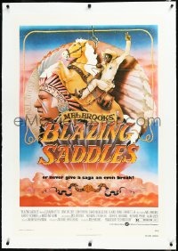 3j0887 BLAZING SADDLES linen 1sh 1974 art of Cleavon Little & Mel Brooks by Alvin & Goldschmidt!