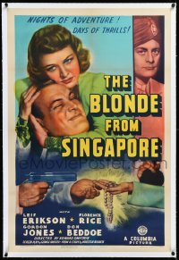 3j0889 BLONDE FROM SINGAPORE linen 1sh 1941 Florence Rice, Leif Erikson, cool gun & pearls art, rare!