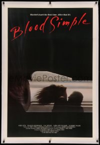 3j0890 BLOOD SIMPLE linen int'l 1sh 1985 Coen Bros, different image of lovers on gun barrel, rare!