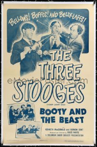 3j0892 BOOTY & THE BEAST linen 1sh 1953 Three Stooges w/Shemp, Bellows, Boffos & Belly-Laffs, rare!