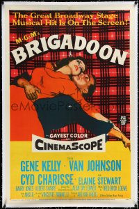 3j0894 BRIGADOON linen 1sh 1954 great romantic close up art of Gene Kelly & Cyd Charisse over plaid!