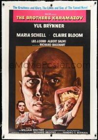 3j0895 BROTHERS KARAMAZOV linen 1sh 1958 headshot of Yul Brynner, sexy Maria Schell & Claire Bloom!