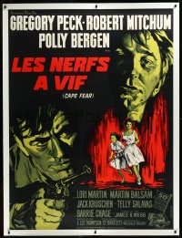 3j0472 CAPE FEAR linen French 1p 1962 Gregory Peck, Robert Mitchum, classic film noir, different art!