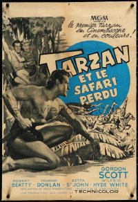 3j0733 TARZAN & THE LOST SAFARI linen French 21x30 1957 different art of of Gordon Scott, ultra rare!