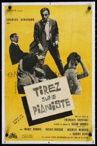 3j0677 SHOOT THE PIANO PLAYER linen French 15x24 1962 Francois Truffaut's Tirez sur le pianiste, rare!