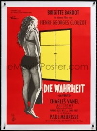 3j0689 LA VERITE linen German 1961 Rolf Goetze art of Brigitte Bardot, Henri-Georges Clouzot, rare!