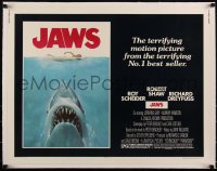 3j0618 JAWS linen 1/2sh 1975 great art of Steven Spielberg's classic shark attacking sexy swimmer!