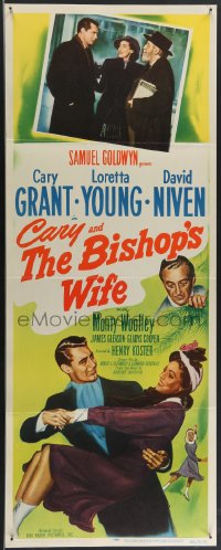 3j0170 BISHOP'S WIFE insert 1947 art & photo of Cary Grant, Loretta Young & David Niven, rare!