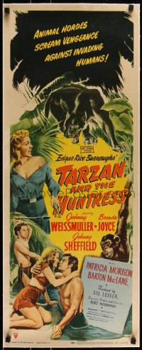 3j0608 TARZAN & THE HUNTRESS linen insert 1947 Johnny Weissmuller, Brenda Joyce, Sheffield, rare!