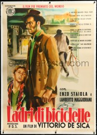 3j0445 BICYCLE THIEF linen Italian 1p R1955 Vittorio De Sica's classic Ladri di biciclette, cool art