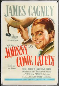 3j1019 JOHNNY COME LATELY linen 1sh 1943 James Cagney is a newspaperman/hobo helping an old lady!