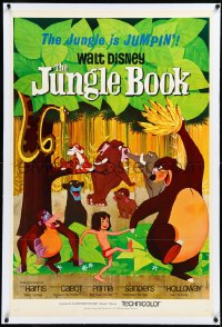 3j1020 JUNGLE BOOK linen 1sh 1967 Walt Disney cartoon classic, great image of Mowgli & friends!