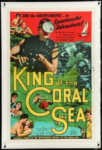 3j1022 KING OF THE CORAL SEA linen 1sh 1956 scuba divers Chips Rafferty & Ilma Adey in Australia!