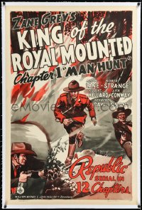 3j1023 KING OF THE ROYAL MOUNTED linen chapter 1 1sh 1940 Canadian Mountie serial, Man Hunt!