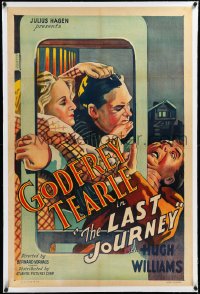 3j1026 LAST JOURNEY linen 1sh 1936 art of Godfrey Tearle & Hugh Williams fighting on train, rare!