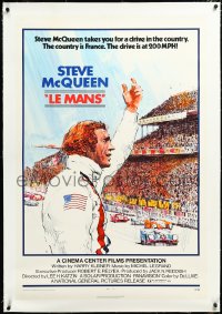 3j1030 LE MANS linen 1sh 1971 Tom Jung artwork of race car driver Steve McQueen waving at fans!