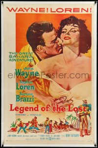 3j1031 LEGEND OF THE LOST linen 1sh 1957 art of John Wayne & sexy Sophia Loren, Sahara adventure!