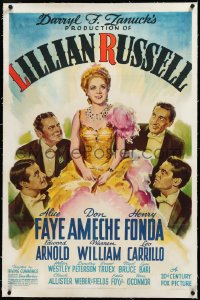 3j1034 LILLIAN RUSSELL linen style B 1sh 1940 art of Alice Faye, Ameche, Fonda, Arnold & William!