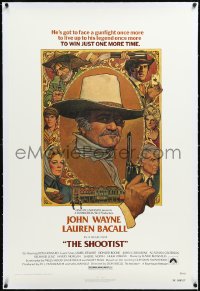 3j1118 SHOOTIST linen 1sh 1976 best Richard Amsel artwork of aging gunfighter John Wayne & cast!