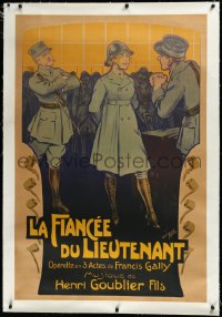 3j0500 LA FIANCEE DU LIEUTENANT linen 31x47 French stage poster 1917 Clerice art of female soldier!