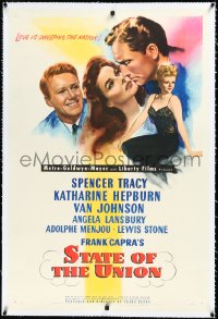 3j1130 STATE OF THE UNION linen 1sh 1948 Frank Capra, art of Spencer Tracy, Kate Hepburn & Lansbury!