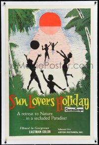 3j1134 SUN LOVERS' HOLIDAY linen 1sh 1960 a retreat to nature in a secluded paradise, girls on beach!