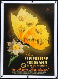 3j0765 DAS FERIENREISE PROGRAMM linen 23x33 German travel poster 1940s Otto Ottler butterfly art!